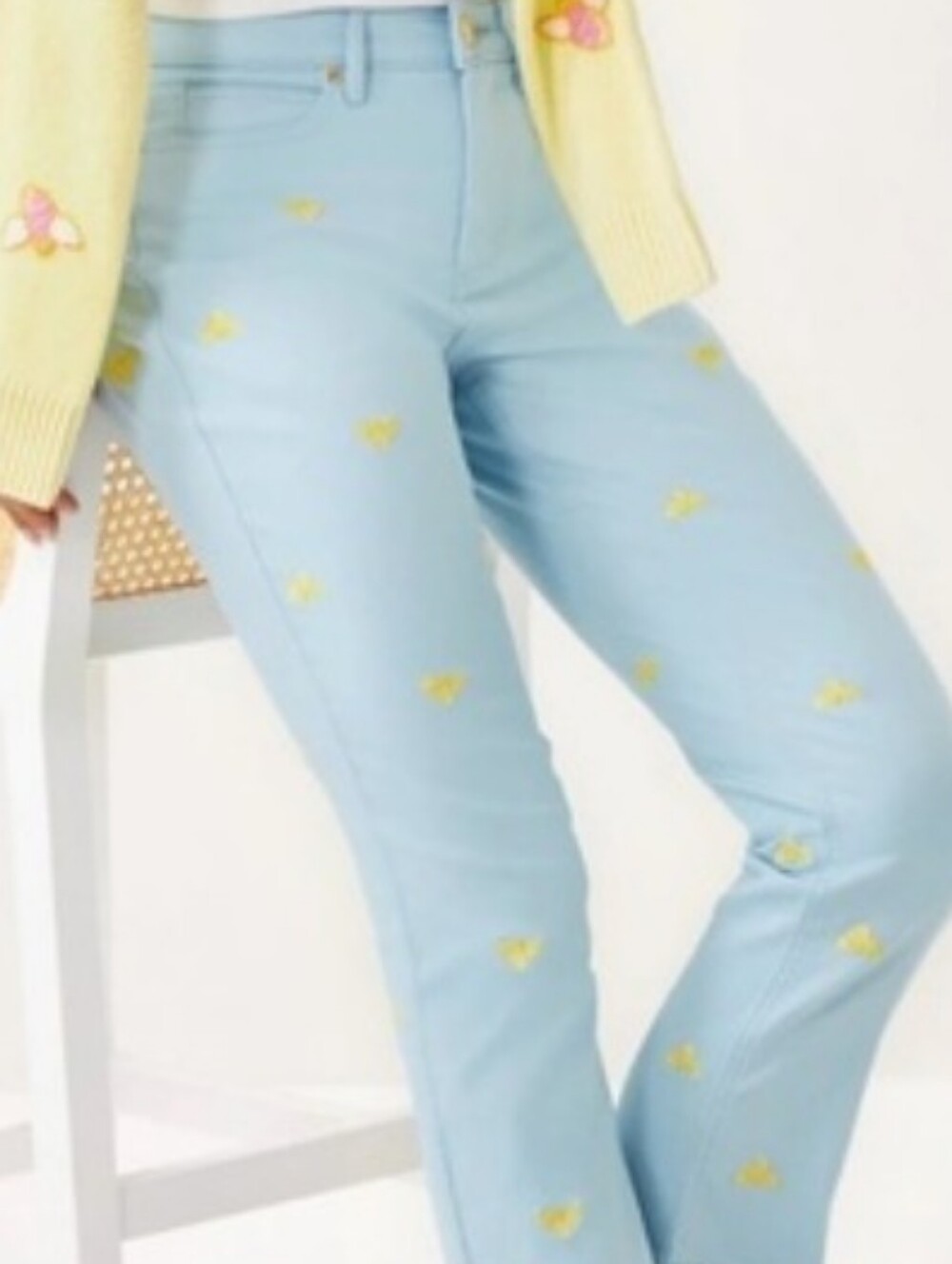 Lilly Pulitzer Annet High Rise Crop Ankle Jeans In Bluette W/ Yellow Embroidery